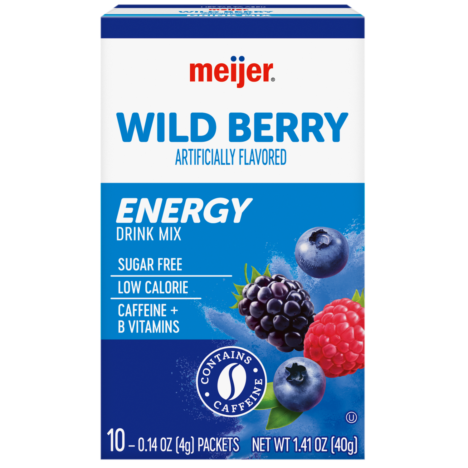 slide 1 of 8, Meijer Wild Berry Drink Mix with Caffeine - 10 ct, 10 ct