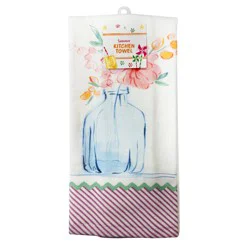 Meijer Corporate Seasonal Mcs Summer Flowers In Glass Vase Dual Purpose Kitchen Towel, 16 In X 26 In