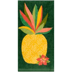 Room & Retreat Patterned Pineapple Hibiscus Dark Pine Fiber Reactive Kitchen Towel, 16 In X 25 In