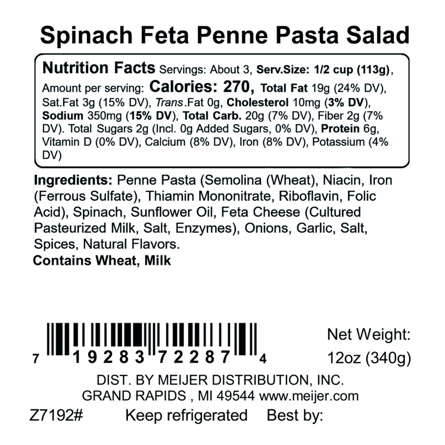 slide 2 of 3, FREDERIKS BY MEIJER Frederik's by Meijer Spinach Feta Penne Pasta Salad, 12 oz., 12 oz