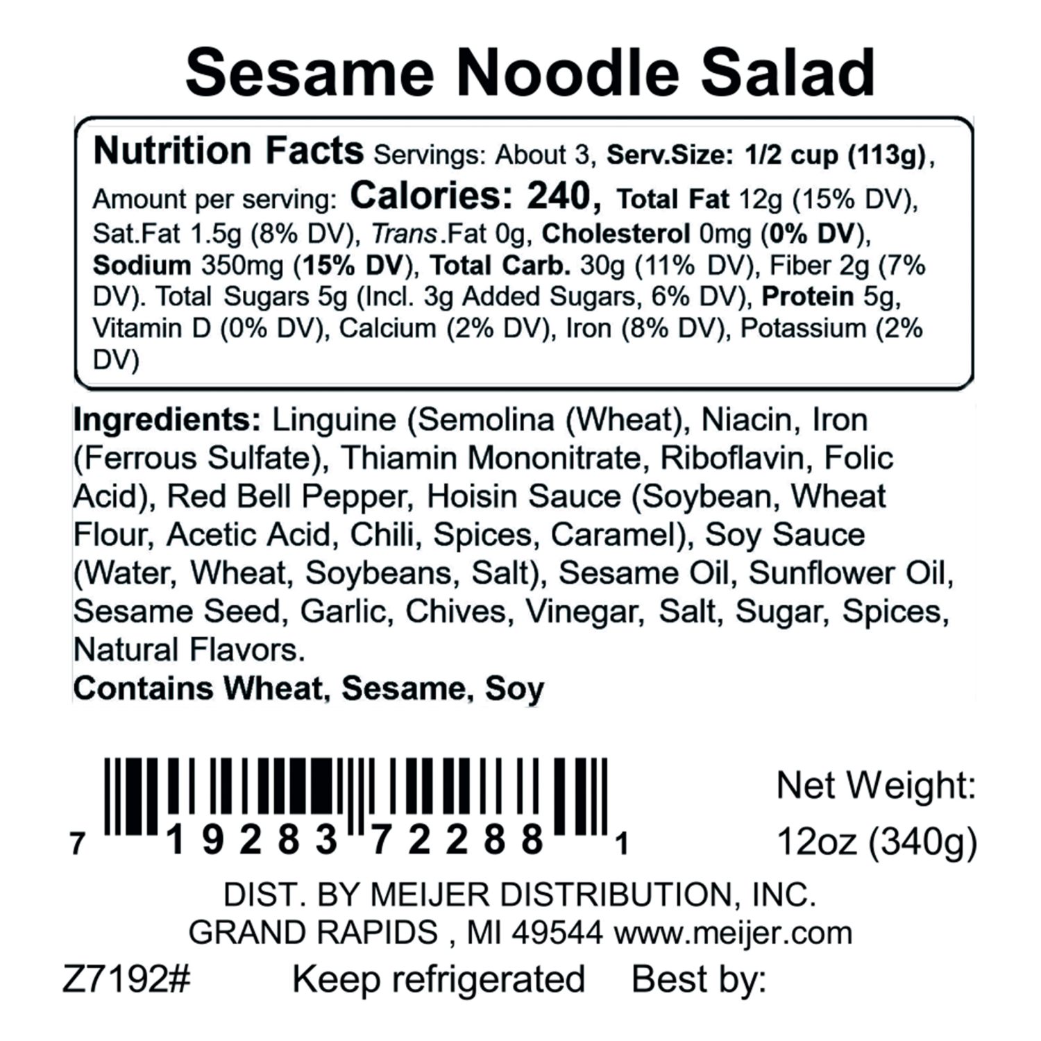 slide 2 of 3, FREDERIKS BY MEIJER Frederik's by Meijer Sesame Noodle Salad, 12 oz., 12 oz