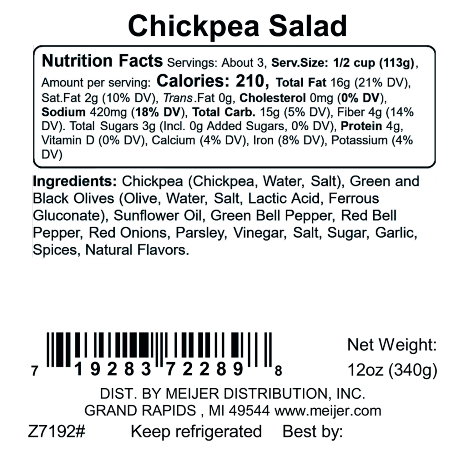 slide 2 of 3, Frederik's By Meijer Frederik's by Meijer Chickpea Salad, 12 oz., 12 oz