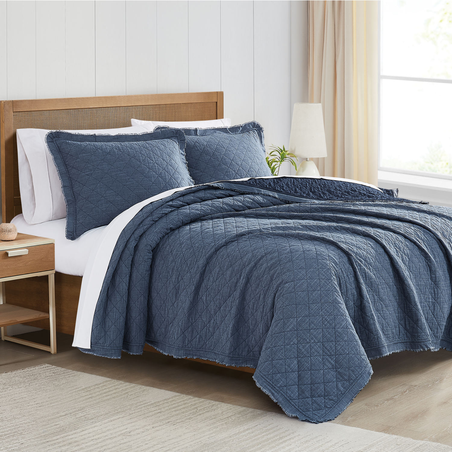 slide 3 of 3, Room & Retreat 3pc Denim Quilt Set, F/Q, 90 x 90, 3 ct