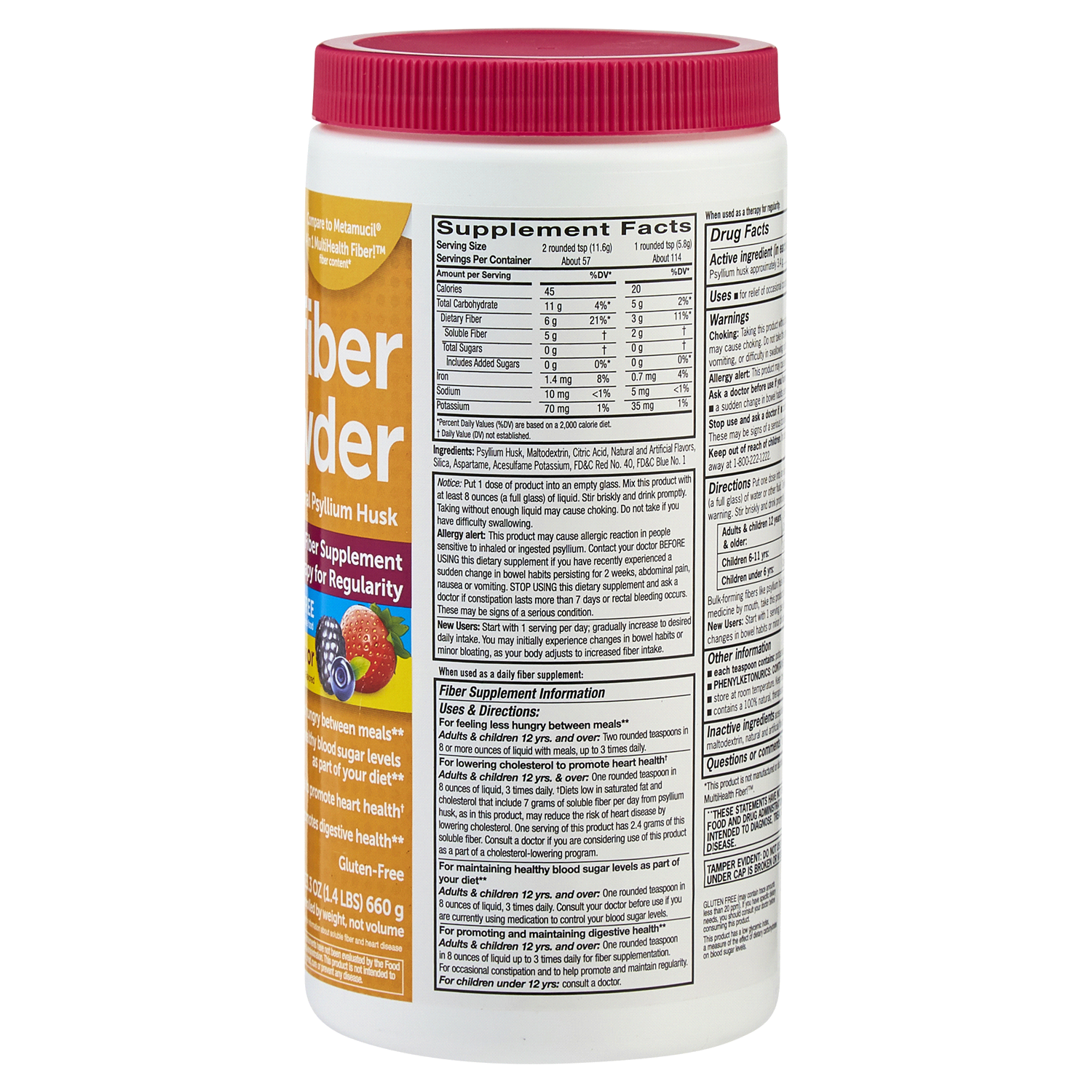 slide 3 of 5, Natural Fiber Powder Sugar Free Smooth Dissolving Berry Flavor, 23.3 oz