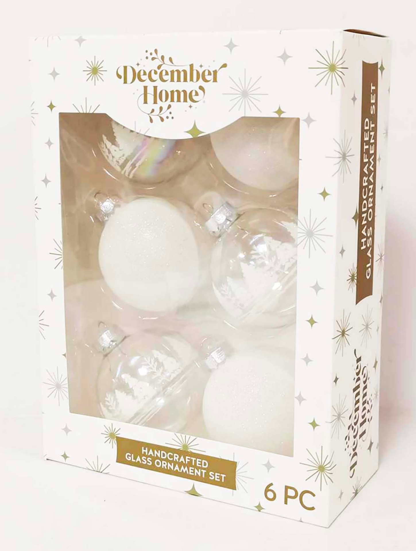 slide 3 of 3, December Home Ornaments Ball Glass White/Clear Tree Scene, 1 ct