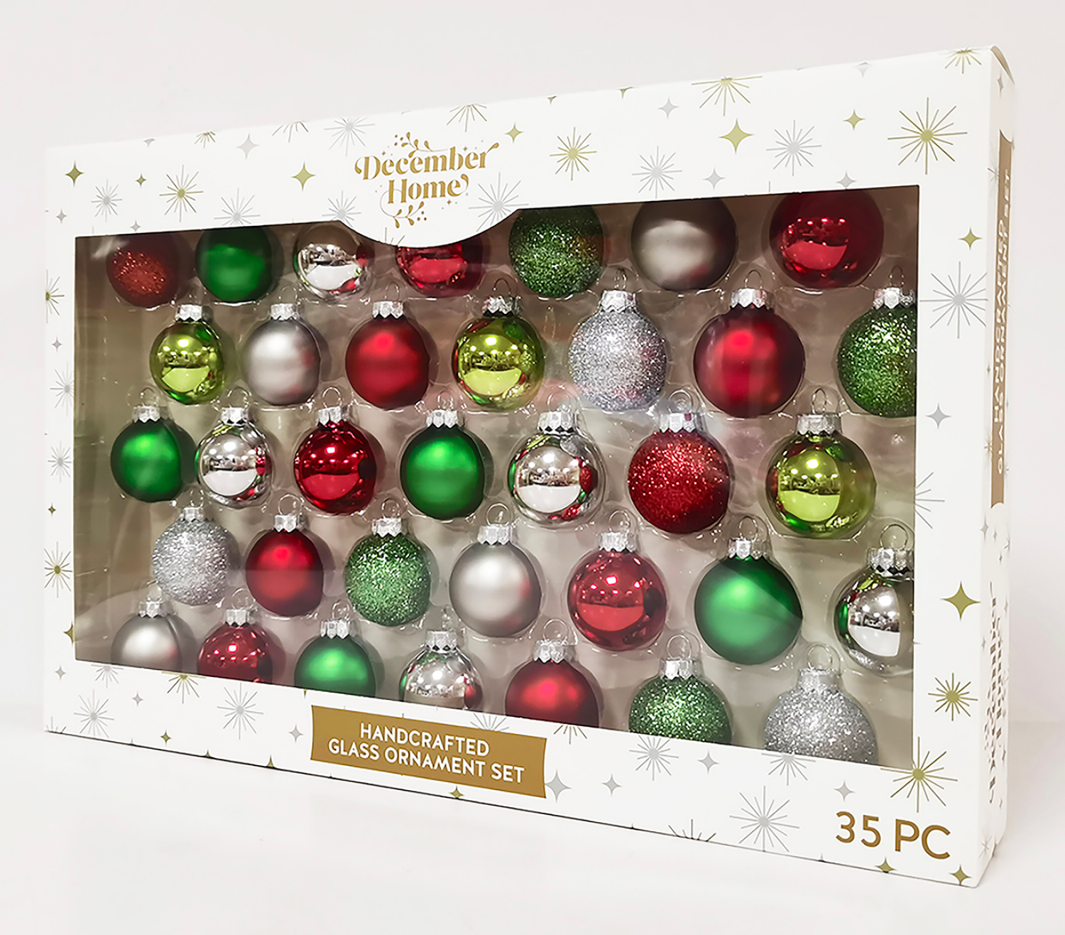 slide 3 of 3, December Home Ornaments Ball Glass, Red/Green/Silver, 35 ct