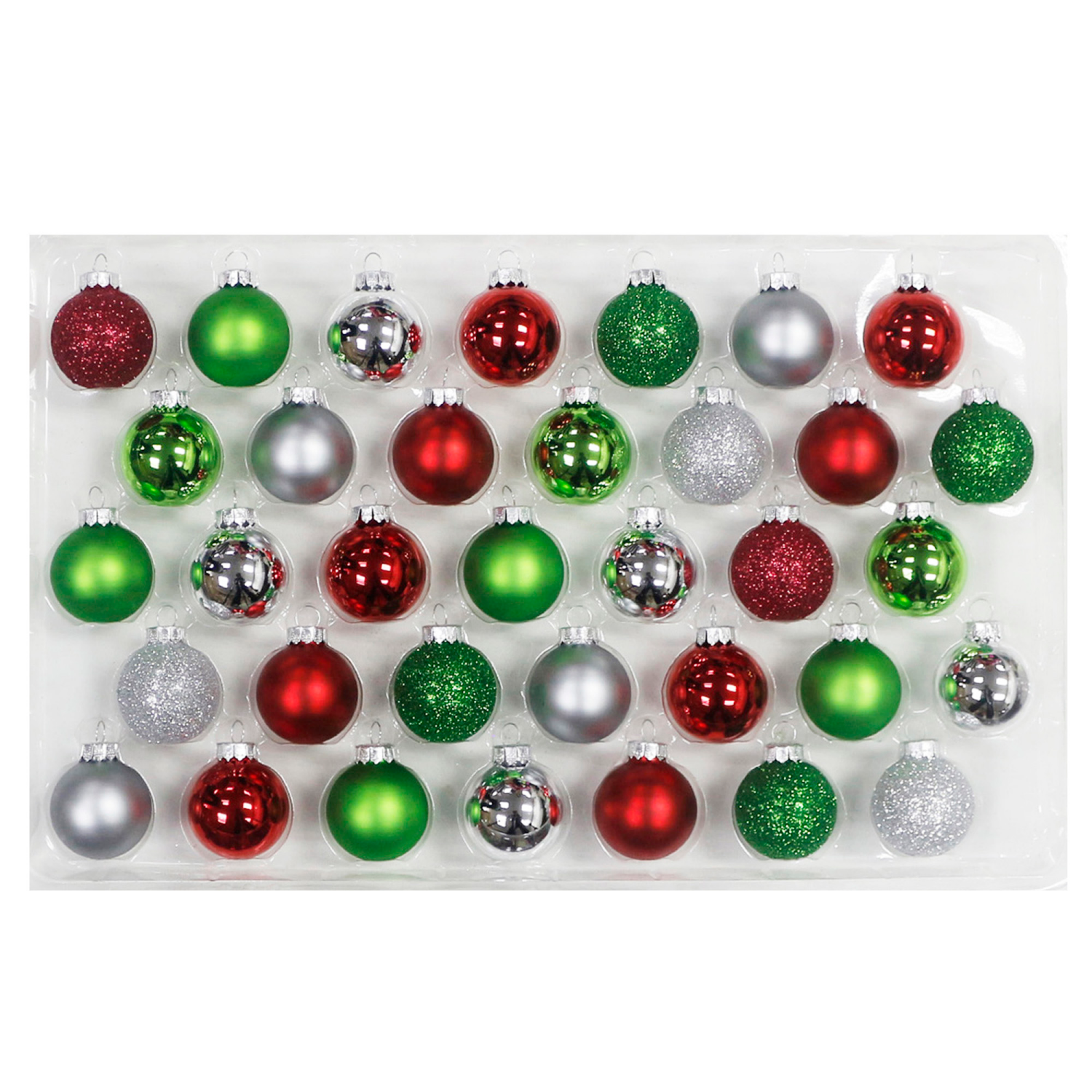 slide 1 of 3, December Home Ornaments Ball Glass, Red/Green/Silver, 35 ct
