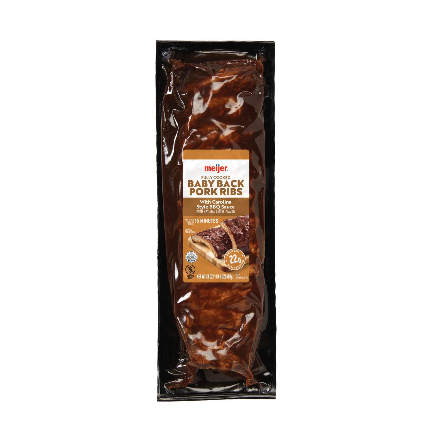 slide 1 of 2, Meijer Fully Cooked Baby Back Ribs With Bbq Sauce, 24 oz