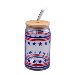 Meijer Corporate Seasonal Glass Tumbler Blue Stars & Stripes 15oz