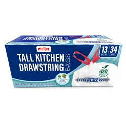 Meijer Premium Flex Tall Kitchen Drawstring Bags, Ocean Breeze Scented, 13 Gal, 34 Ct, Trash Bags