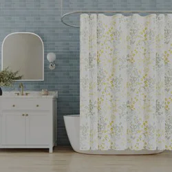 Room & Retreat Miriam Floral Print Fabric Shower Curtain, 70 In X 72 In, Yellow