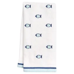 Meijer Corporate Seasonal Allover Fish Velour Heand Towel With Embroidery, 16 In X 26 In