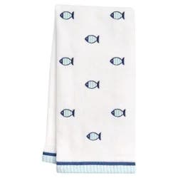 Meijer Corporate Seasonal Allover Fish Velour Heand Towel With Embroidery, 16 In X 26 In