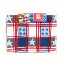 Meijer Corporate Seasonal Mcs Americana Star Squares Flannel Runner, Red Wht Blue, 14 In X 72 In
