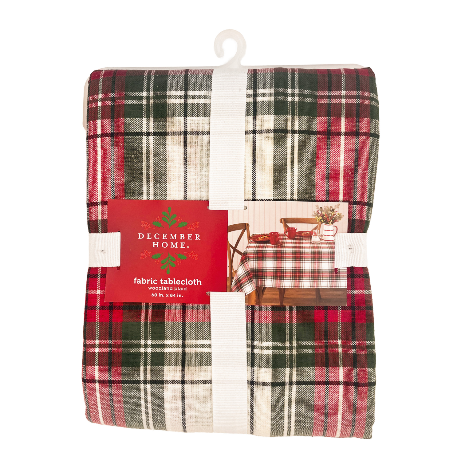 slide 3 of 4, December Home Red, Woodland Plaid Tablecloth, 60 in x 84 in, Red, 1 ct