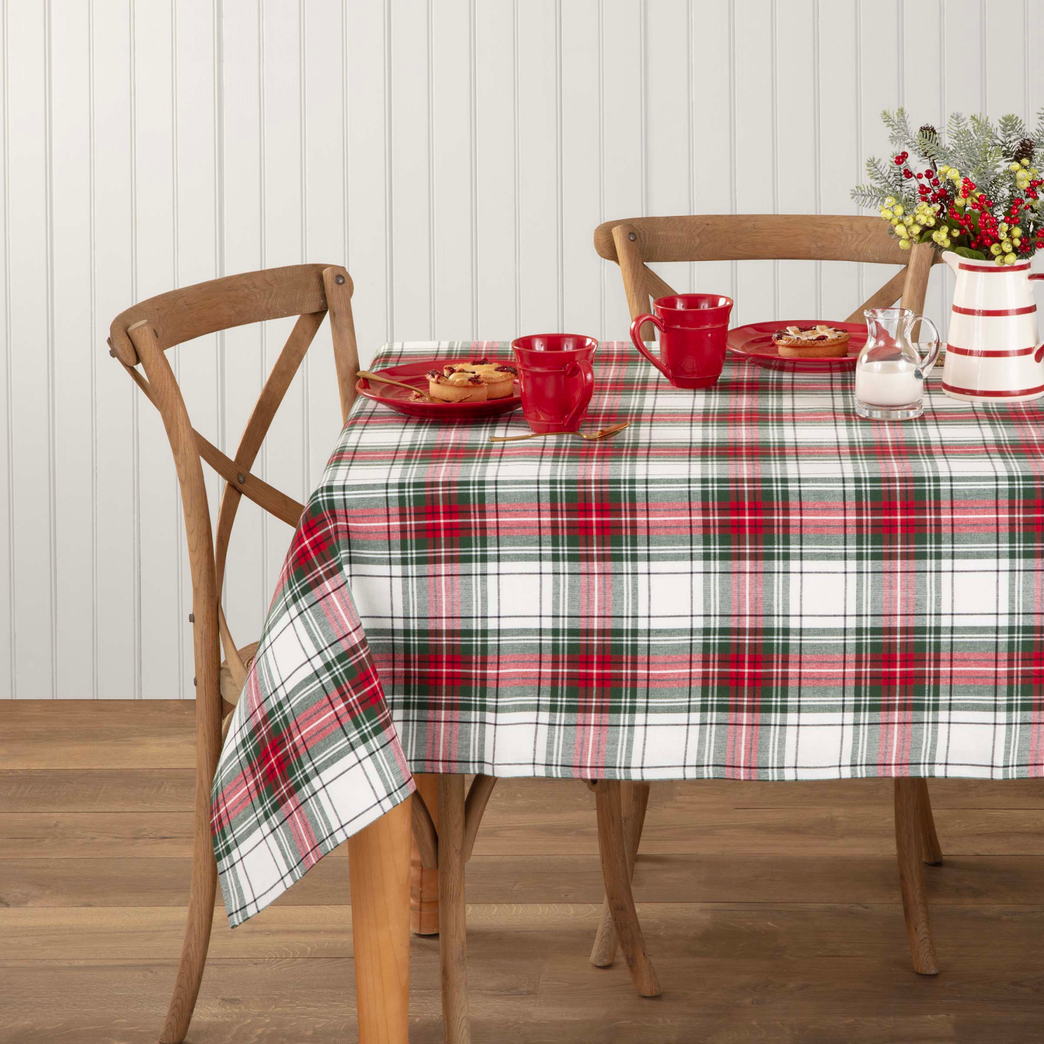 slide 1 of 4, December Home Red, Woodland Plaid Tablecloth, 60 in x 84 in, Red, 1 ct