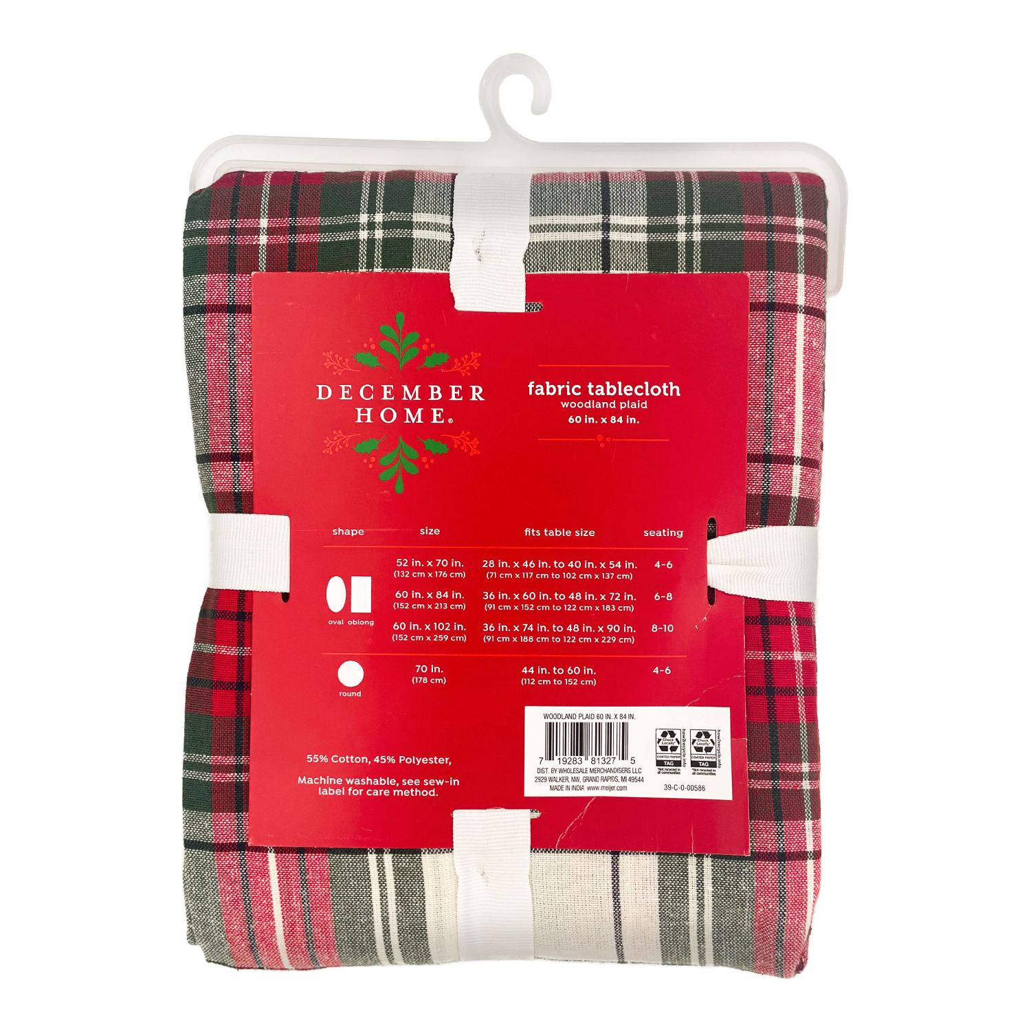 slide 4 of 4, December Home Red, Woodland Plaid Tablecloth, 60 in x 84 in, Red, 1 ct
