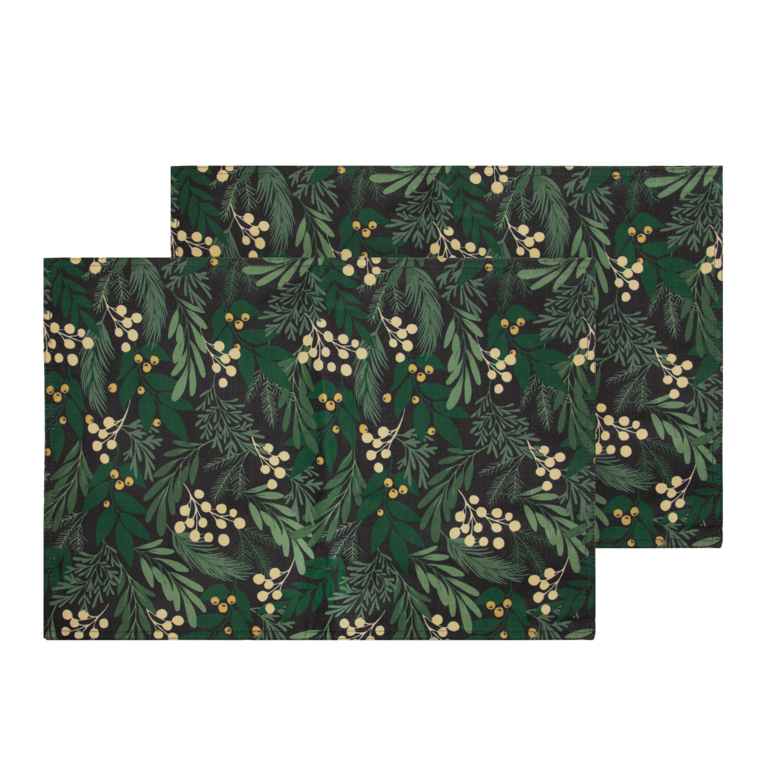 slide 1 of 1, December Home Red 2pk Printed Placemat Multi Xmas Botanical Caviar, 13 in x 19 in, 2 ct