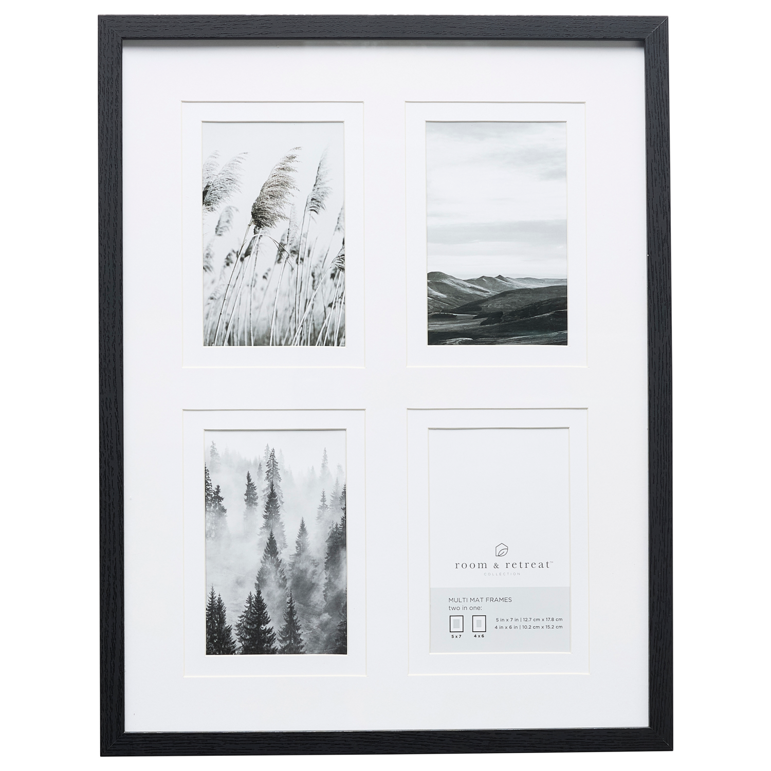 slide 4 of 4, ROOM & RETREAT RR Four Opening Multi Mat Black Gallery Photo Frame, 1 ct