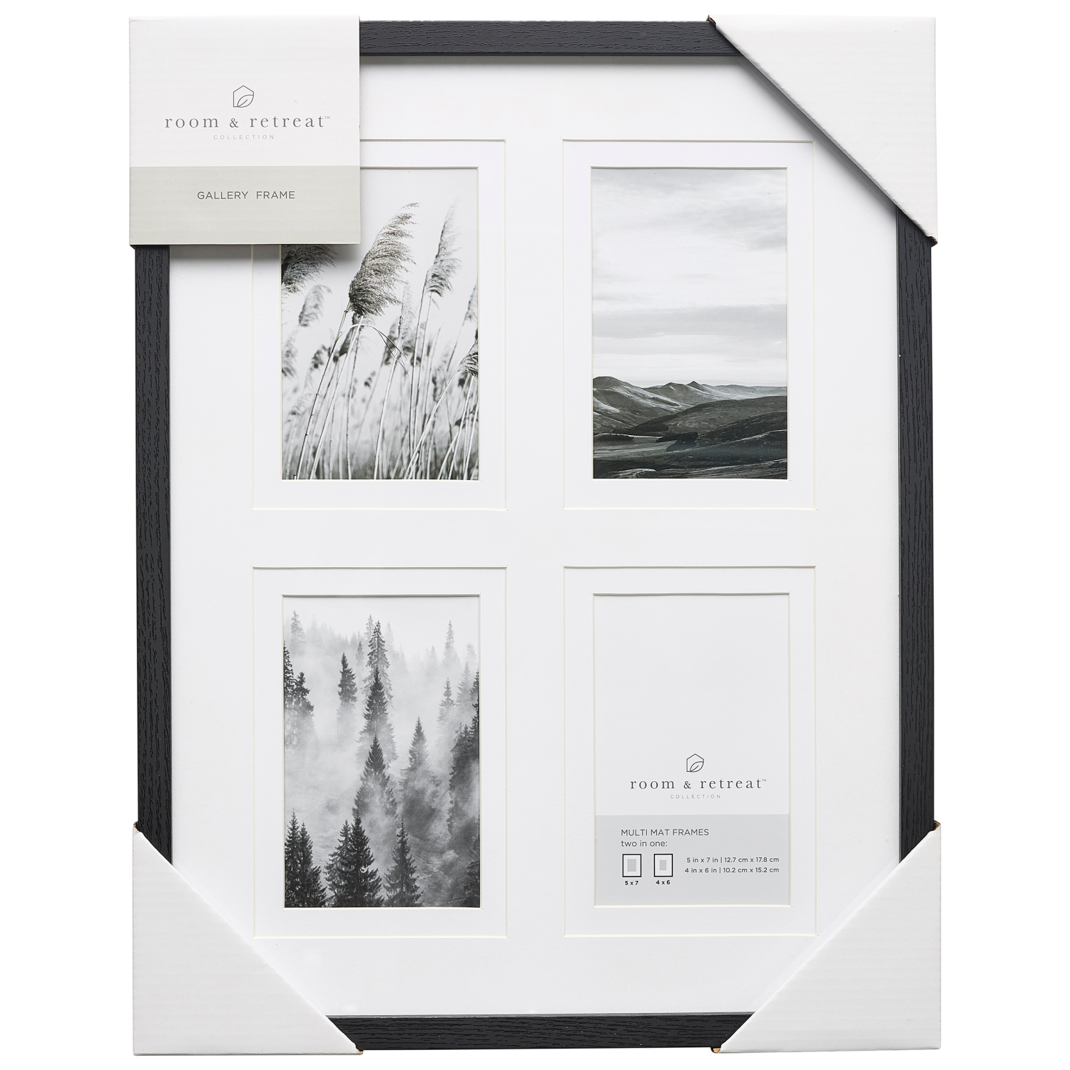 slide 1 of 4, ROOM & RETREAT RR Four Opening Multi Mat Black Gallery Photo Frame, 1 ct