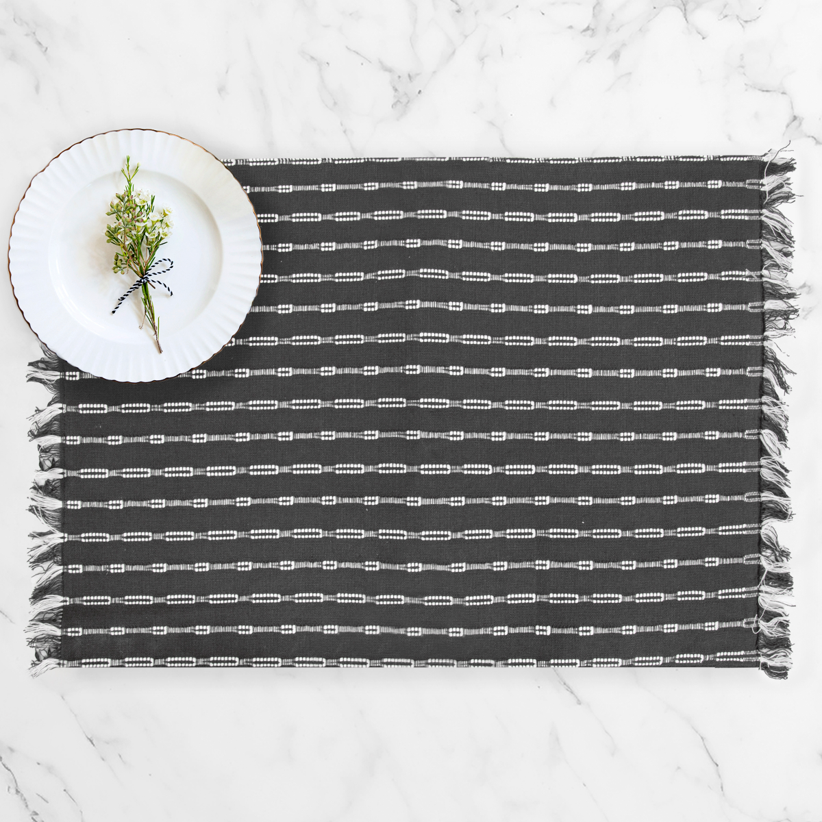 slide 2 of 2, Room & Retreat Skipping Stripe Placemat Charcoal, 13 in x 20 in, 1 ct
