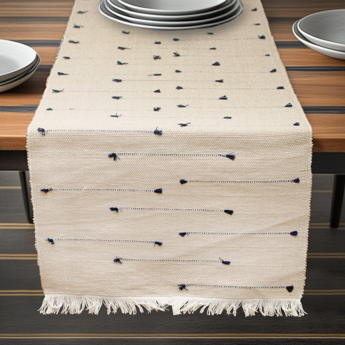 slide 2 of 2, Room & Retreat Stripe Bars XL Runner Natural Navy, 14 x 96 in, 1 ct