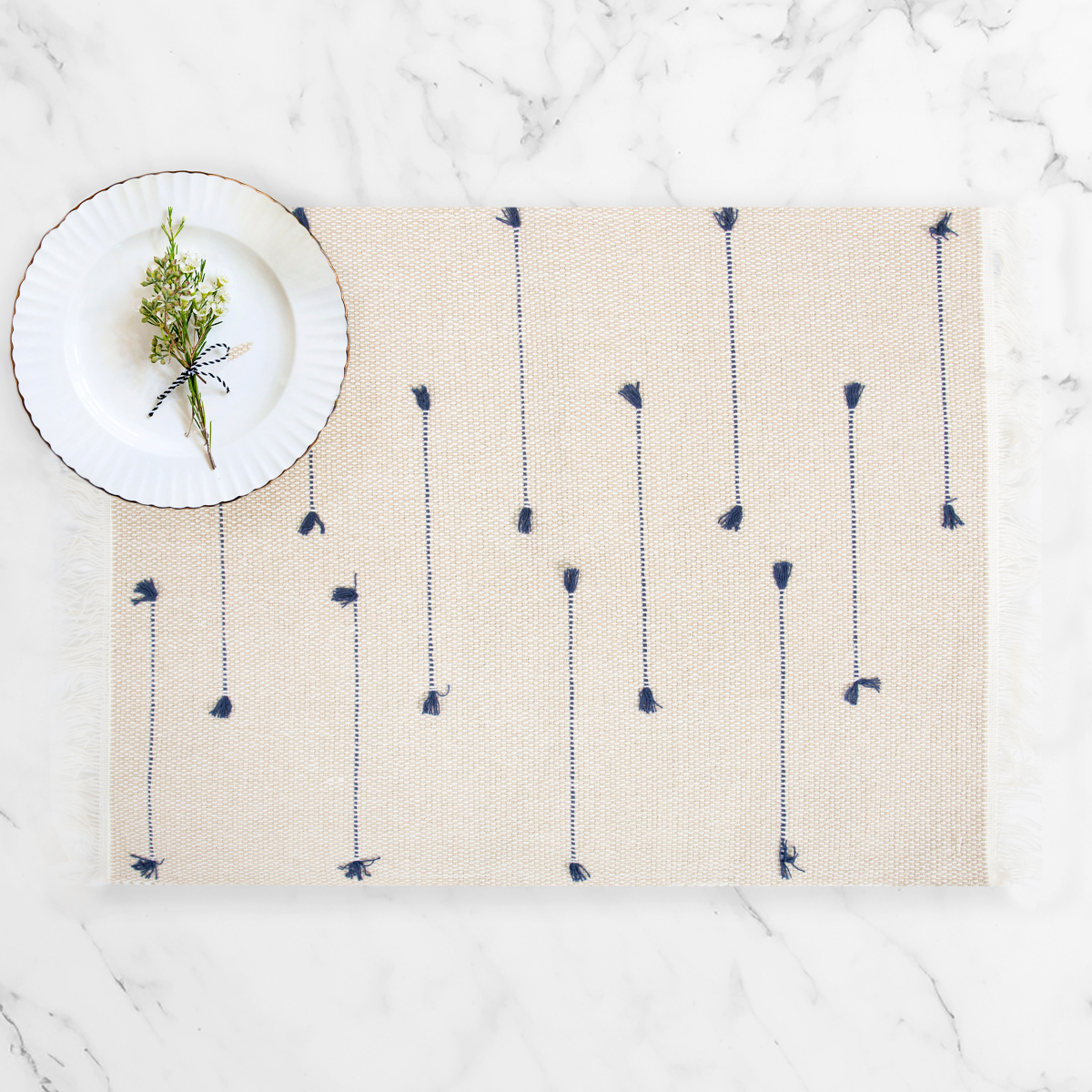 slide 2 of 2, Room & Retreat Stripe Bats Placemat Natural Navy, 13 in x 20 in, 1 ct