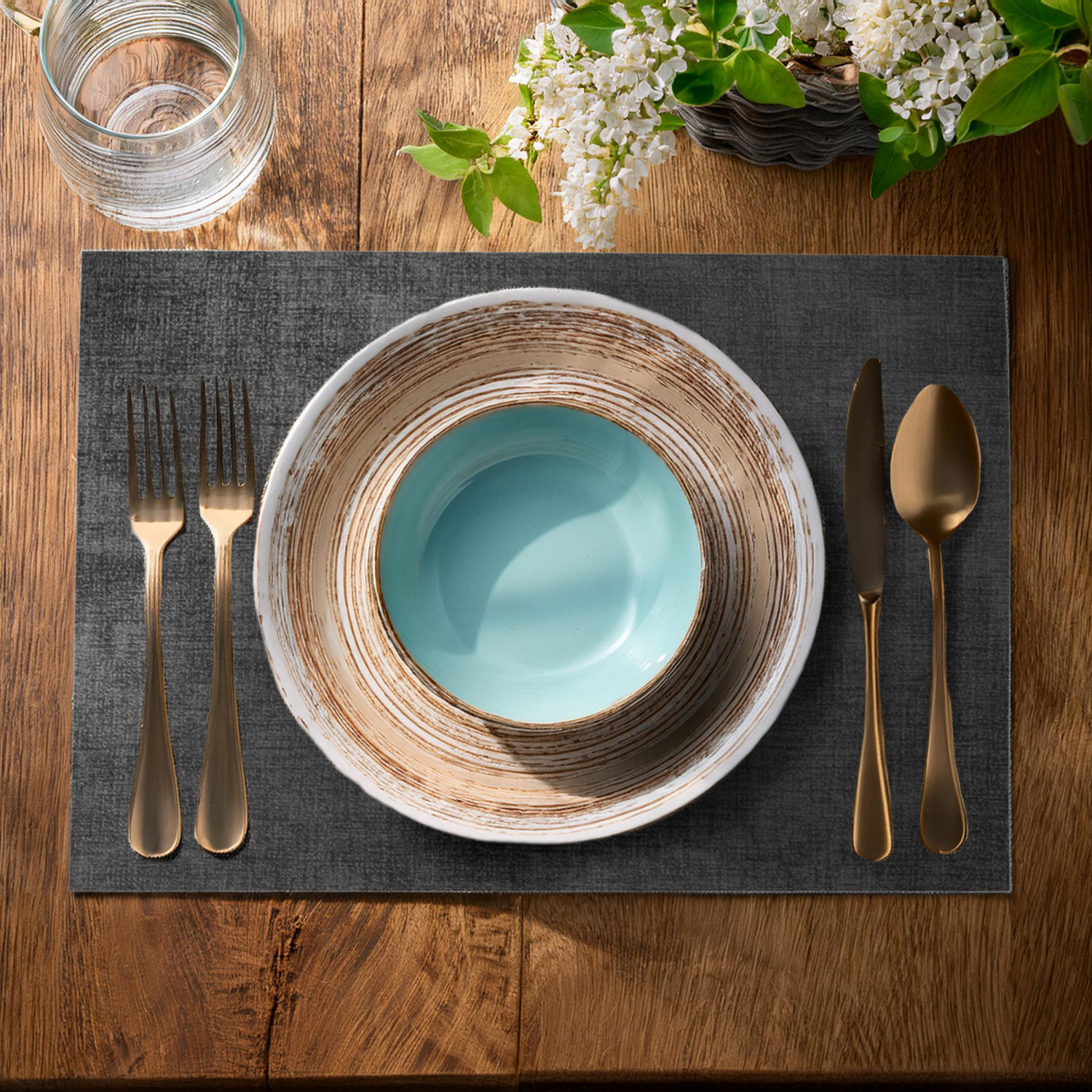 slide 2 of 2, Room & Retreat Brushed Textured Placemat Black, 13 in x 18 in, 1 ct