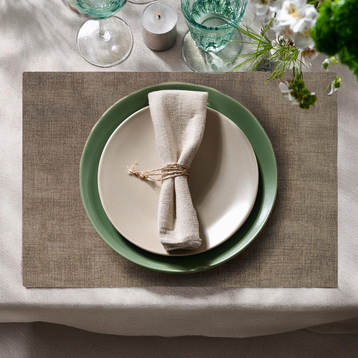 slide 2 of 2, Room & Retreat Brushed Textured Placemat Brown, 13 in x 18 in, 1 ct