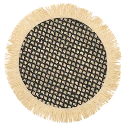 Room & Retreat Round Placemat Raffia Lattice Black, 15 in