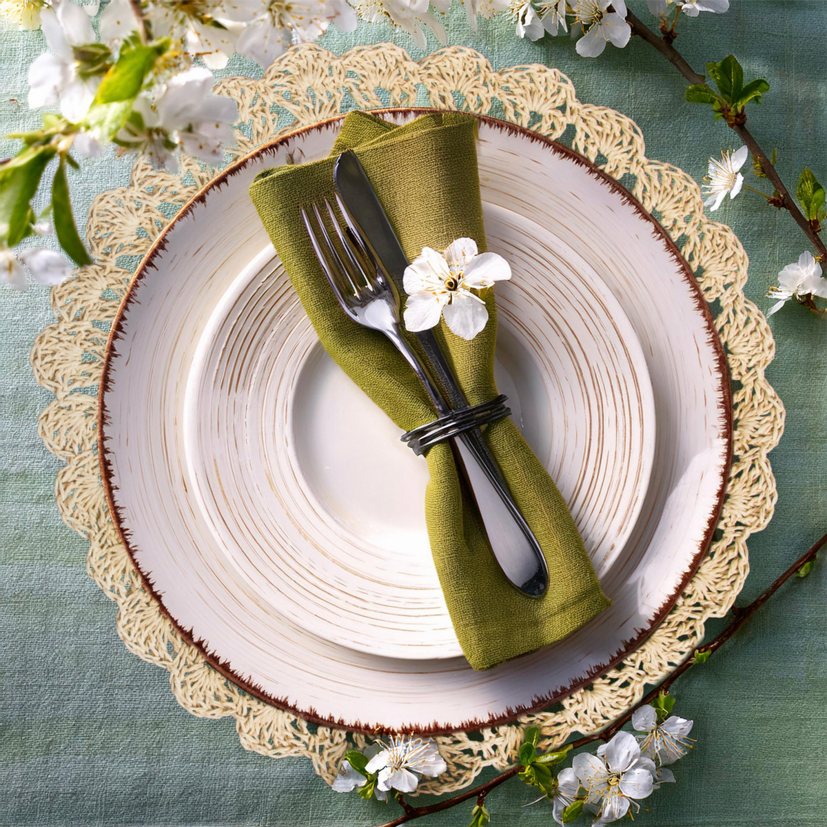 slide 2 of 2, Room & Retreat Round Placemat Crochet Natural, 15 in, 1 ct