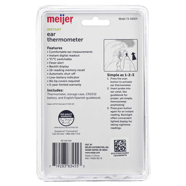 Meijer Instant Ear Thermometer with Infrared Technology 1 ct Shipt