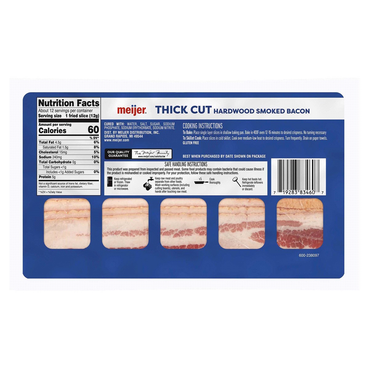 slide 2 of 2, Meijer Thick Sliced Hardwood Smoked Bacon, 16 oz