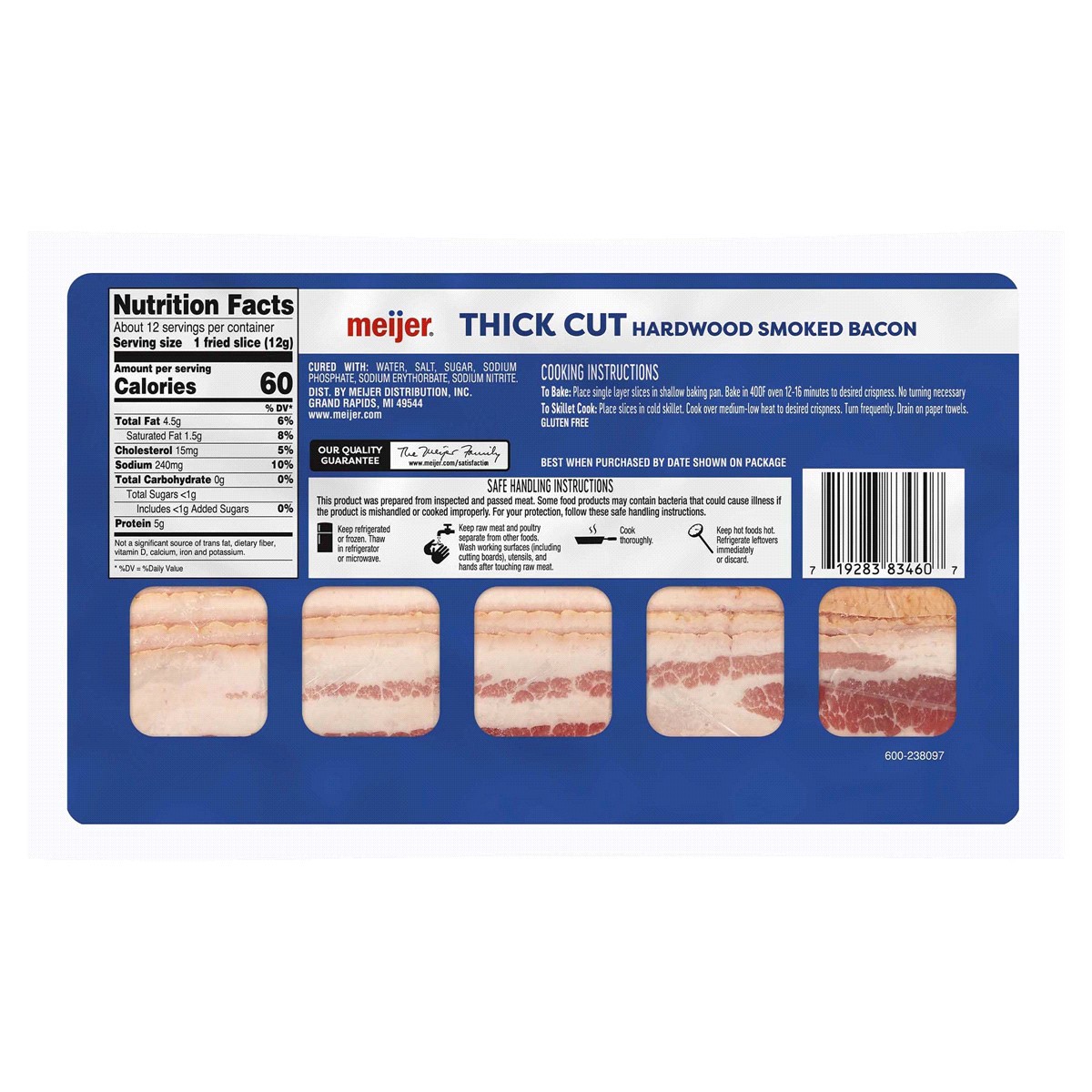 slide 5 of 5, Meijer Thick Sliced Hardwood Smoked Bacon, 16 oz, 16 oz