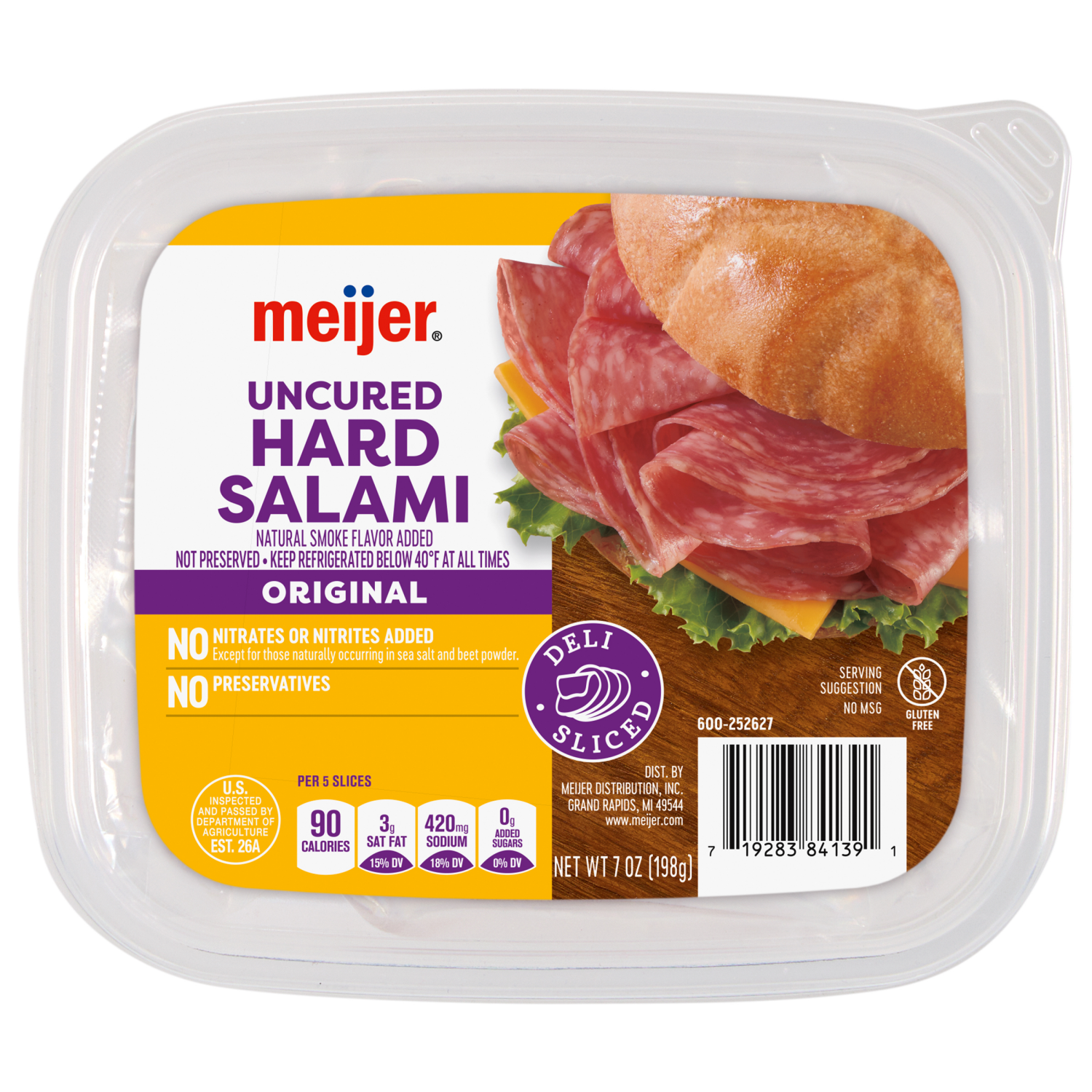slide 1 of 6, Meijer Uncured Hard Salami Lunch Meat, 7 oz, 7 oz