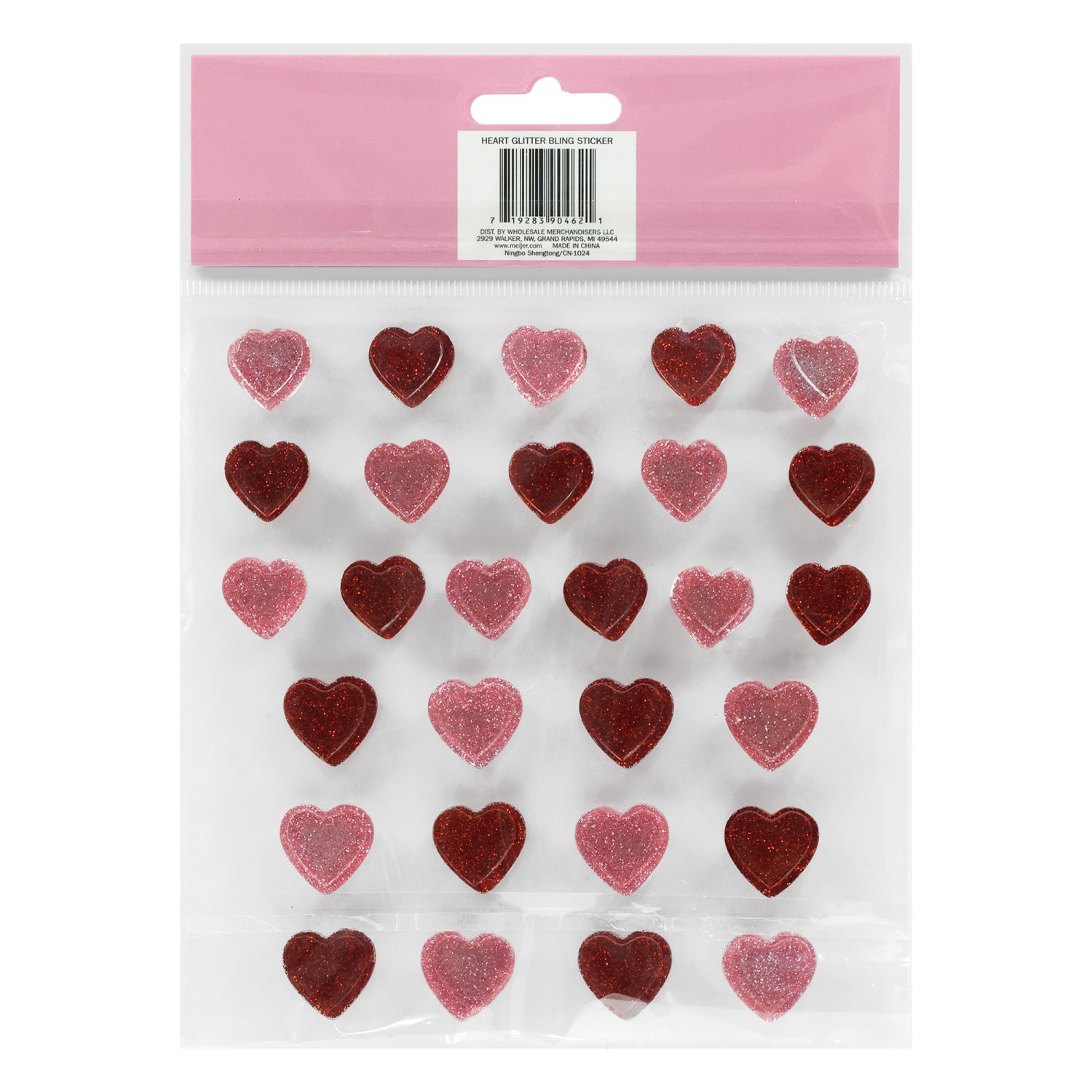 slide 2 of 2, Meijer Corporate Seasonal MCS Valentine Heart Glitter Bling Sticker, 5.75 in, 28 Count, 28 ct