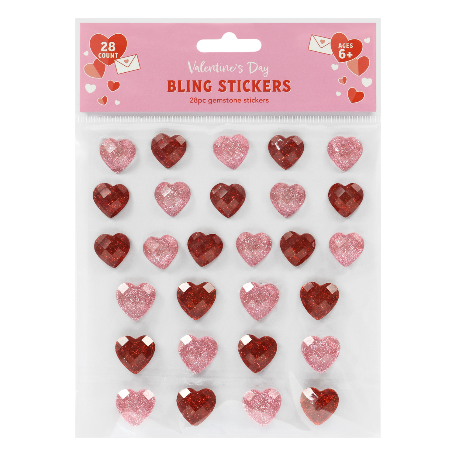 slide 1 of 2, Meijer Corporate Seasonal MCS Valentine Heart Glitter Bling Sticker, 5.75 in, 28 Count, 28 ct