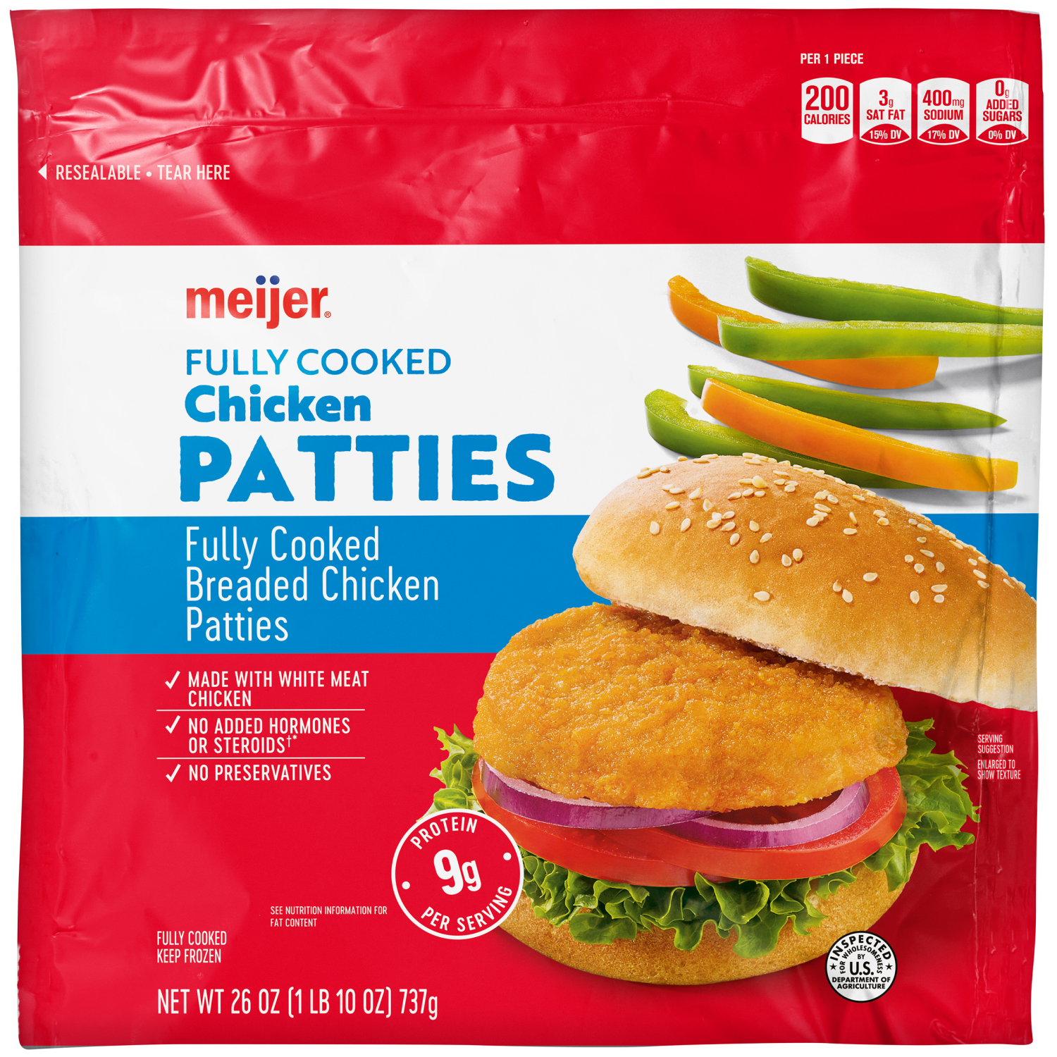 slide 1 of 2, Meijer Chicken Breast Patties, 1 lb 10 oz