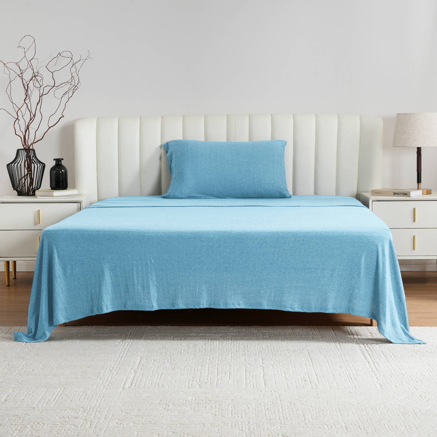 slide 4 of 5, Havenstay Jersey Knit Sheet Set, Twin XL, Blue, twinxlarge