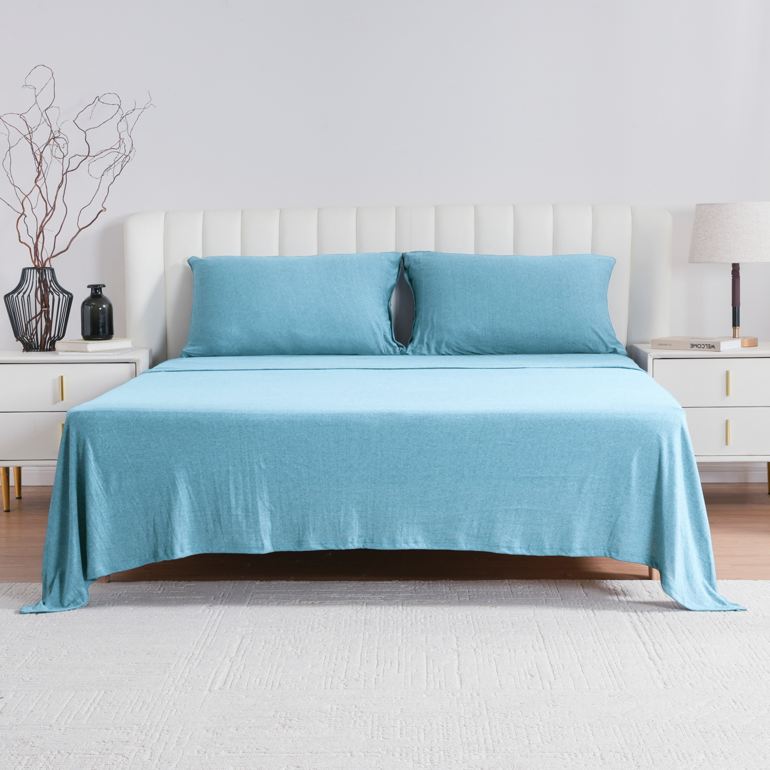 slide 4 of 5, Havenstay Jersey Knit Sheet Set, Full, Blue, Full Size