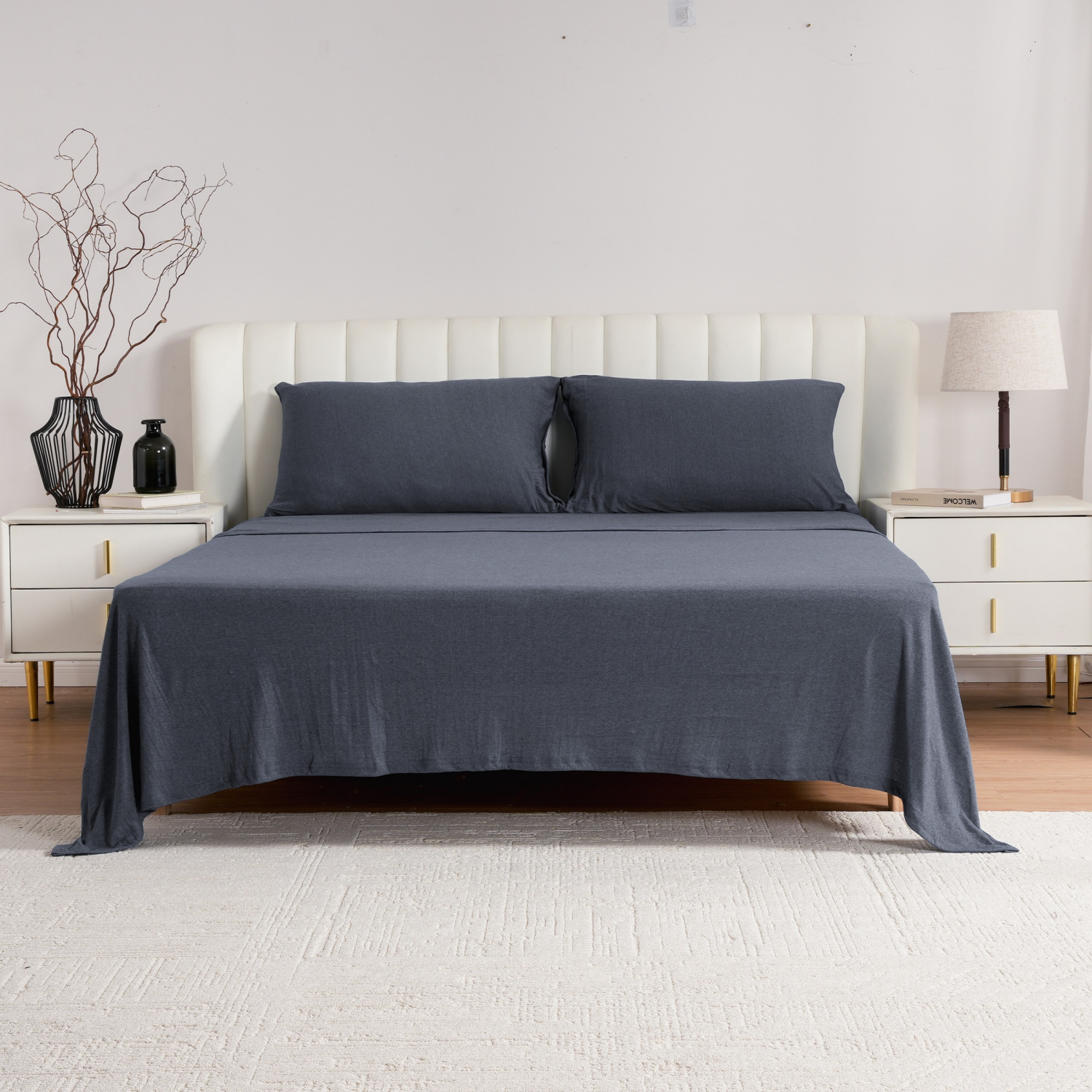 slide 4 of 5, Havenstay Jersey Knit Sheet Set, Queen, Charcoal, Queen Size