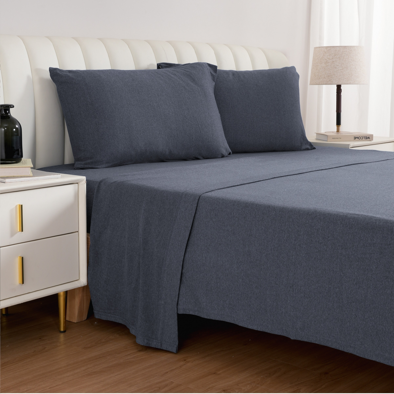 slide 5 of 5, Havenstay Jersey Knit Sheet Set, Queen, Charcoal, Queen Size