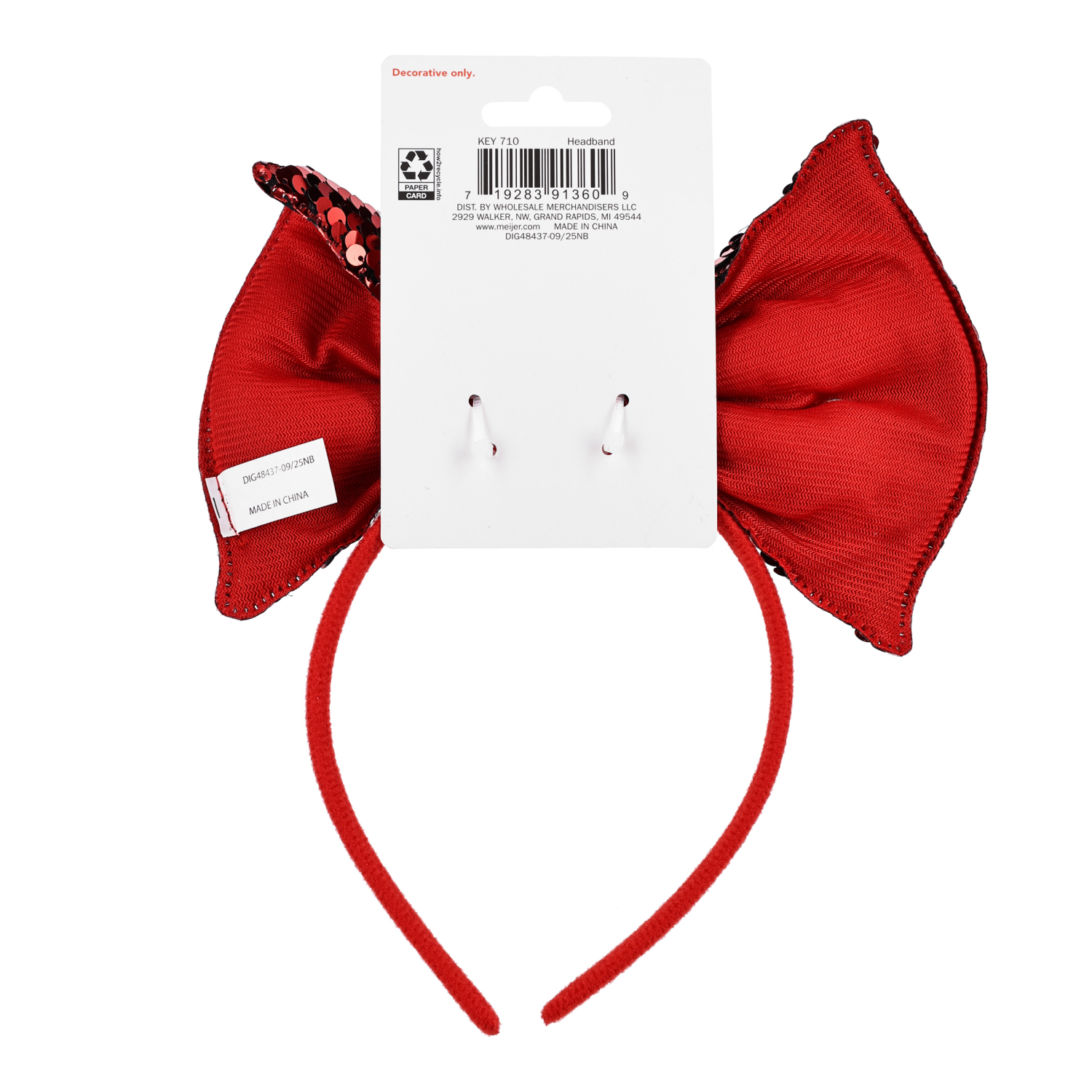 slide 2 of 3, Meijer Corporate Seasonal Mcs Val Sequin Bow Headband, 22cm