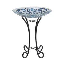ROOM & RETREAT Rr 18" Blue Birdbath With Stand