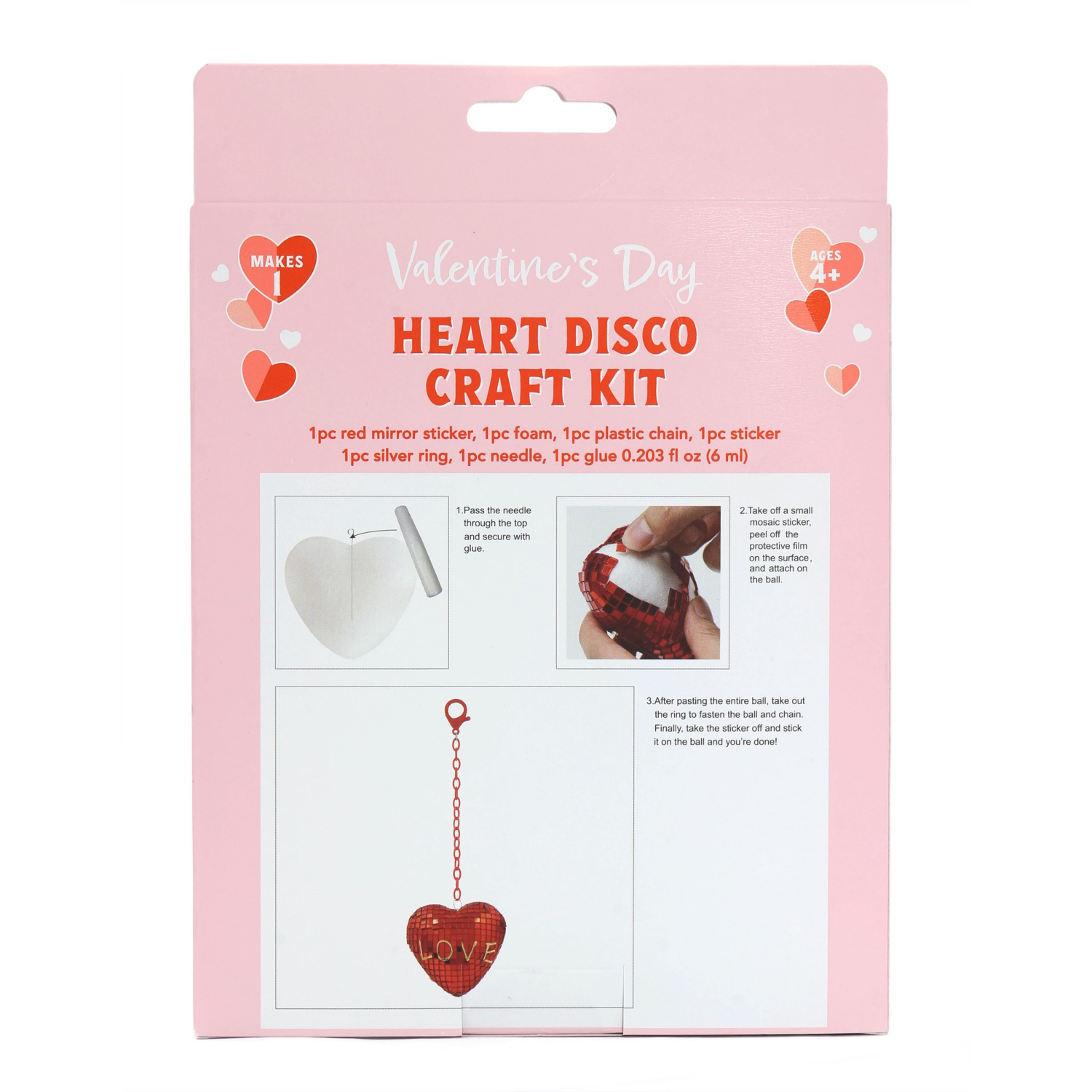 slide 3 of 3, Meijer Corporate Seasonal Valentine's Day Heart Disco Craft Kit, 5 In, 1 Ct, 1 ct