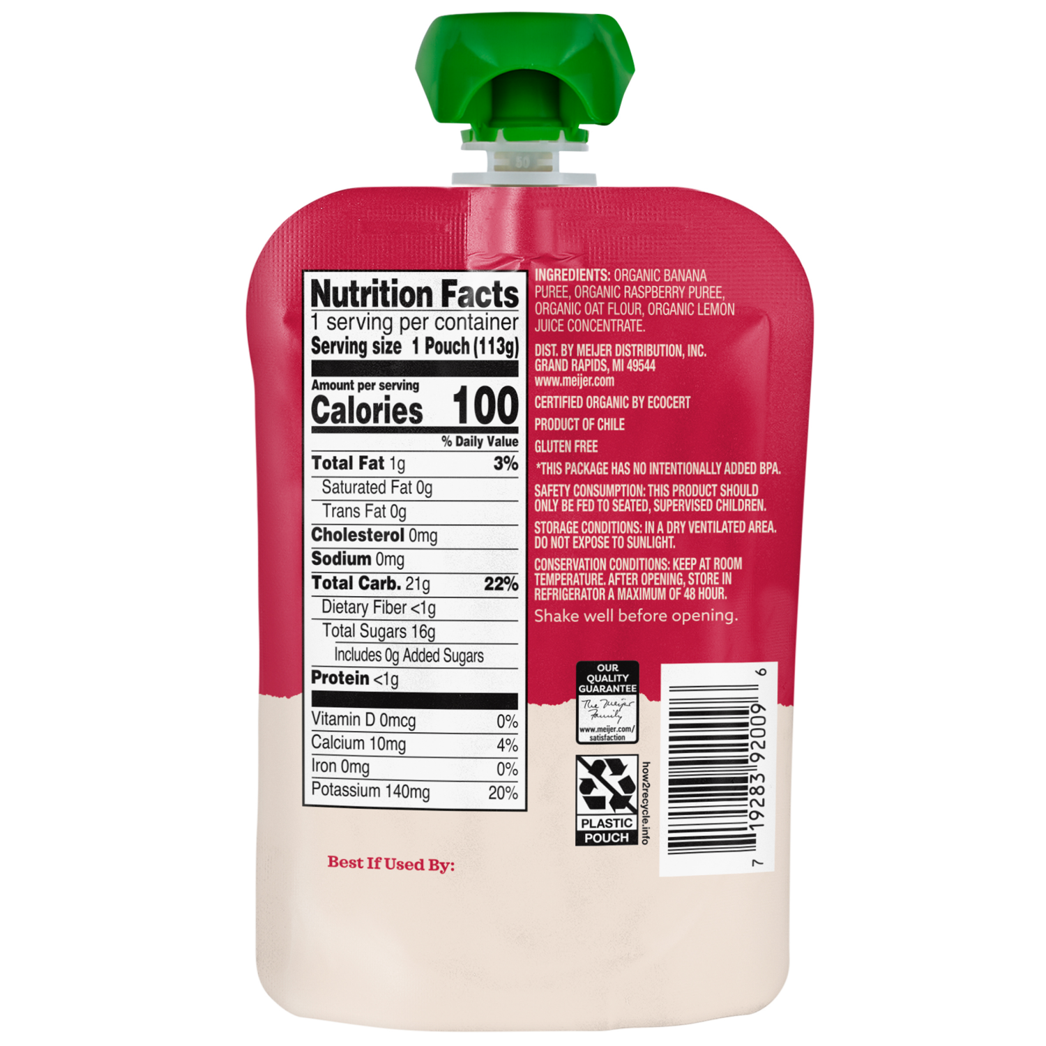 slide 2 of 2, True Goodness Organic Banana Raspberry & Oat Baby Food Pouch, 4 oz