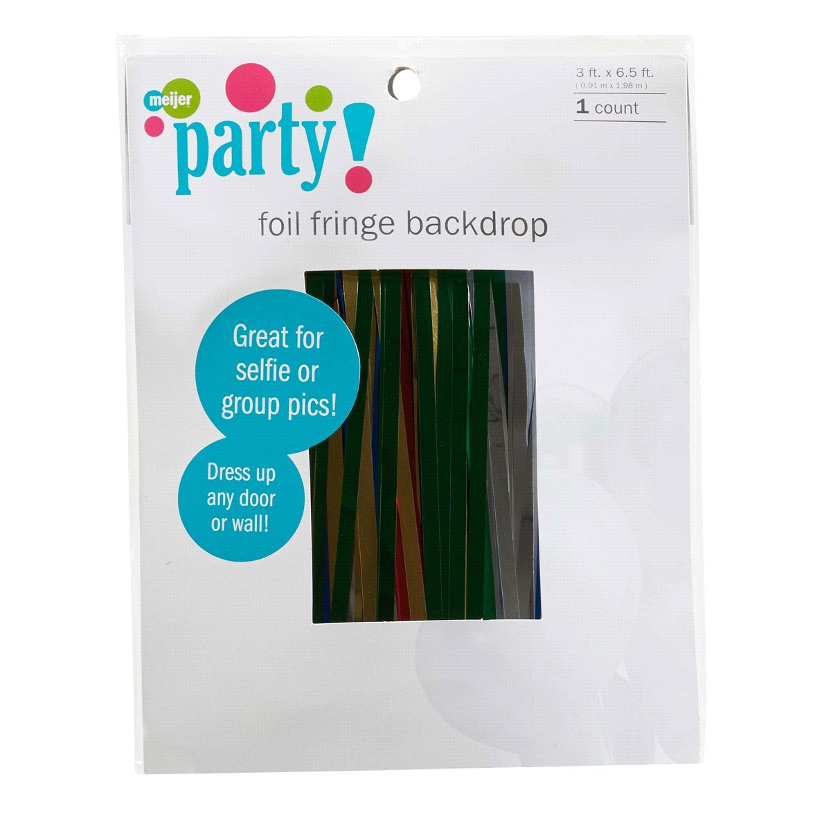 slide 17 of 29, Meijer Foil Fringe Backdrop, Multicolor, 3'x6.5', 1 ct