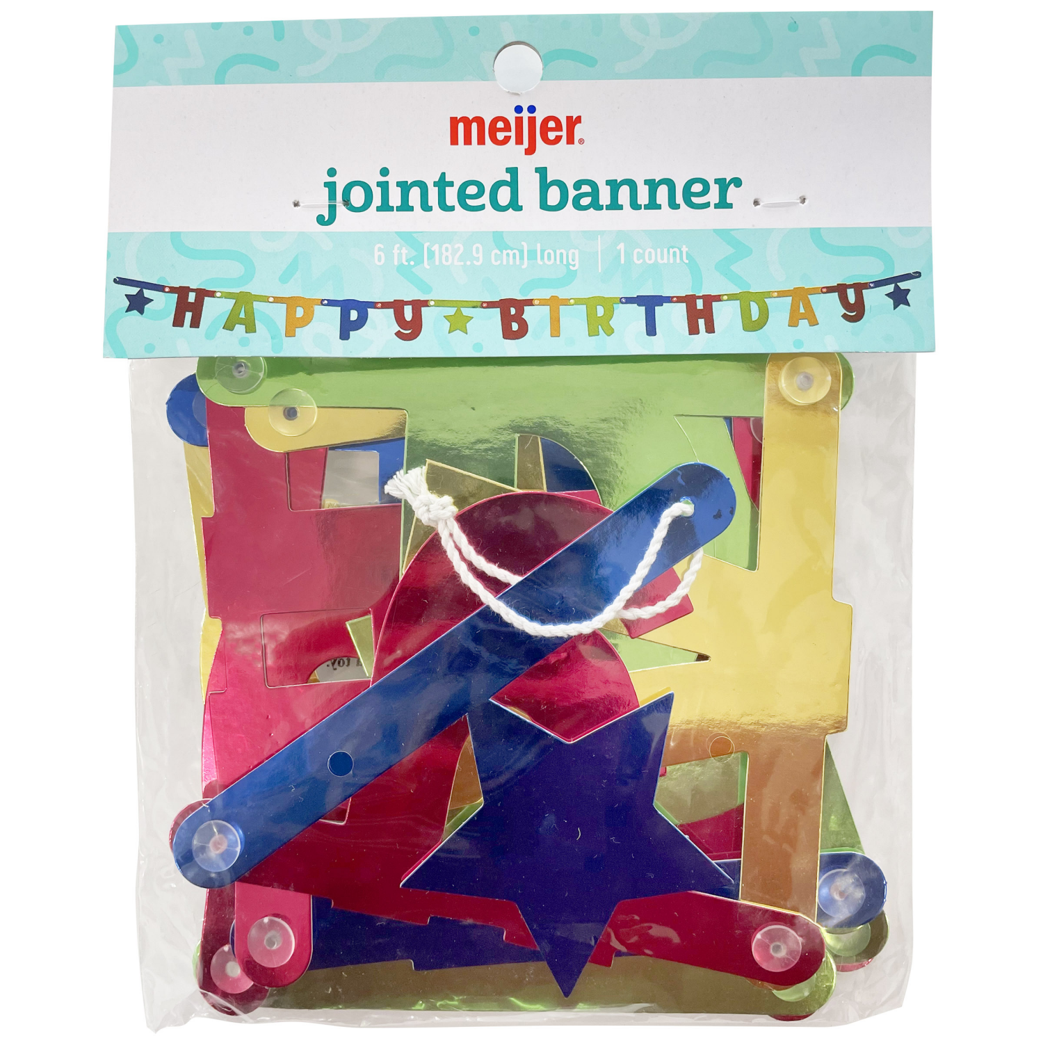 slide 1 of 1, Meijer Metallic Happy Birthday Jointed Banner, 6 ft
