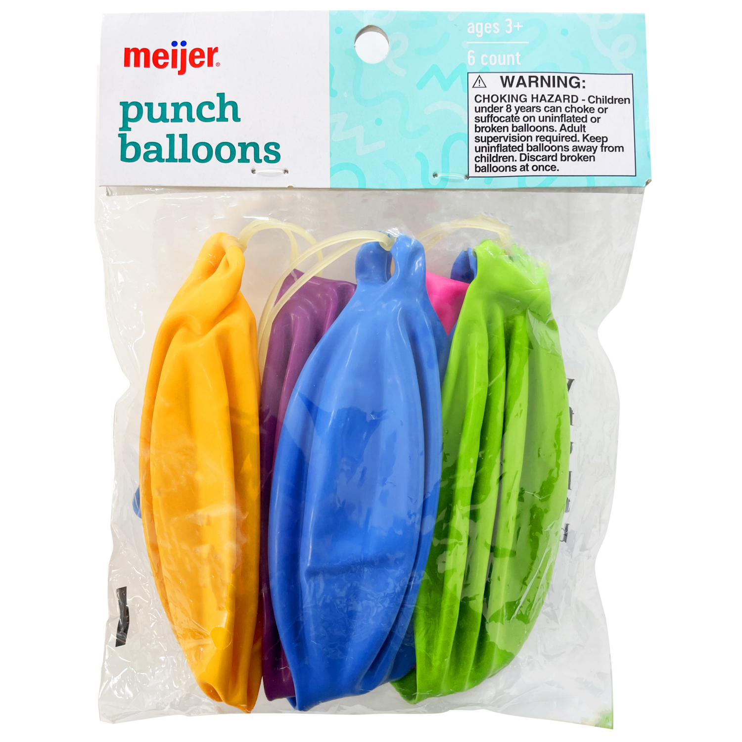 slide 1 of 1, Meijer Punch Balloons, Assorted Solid Colors, 6 ct