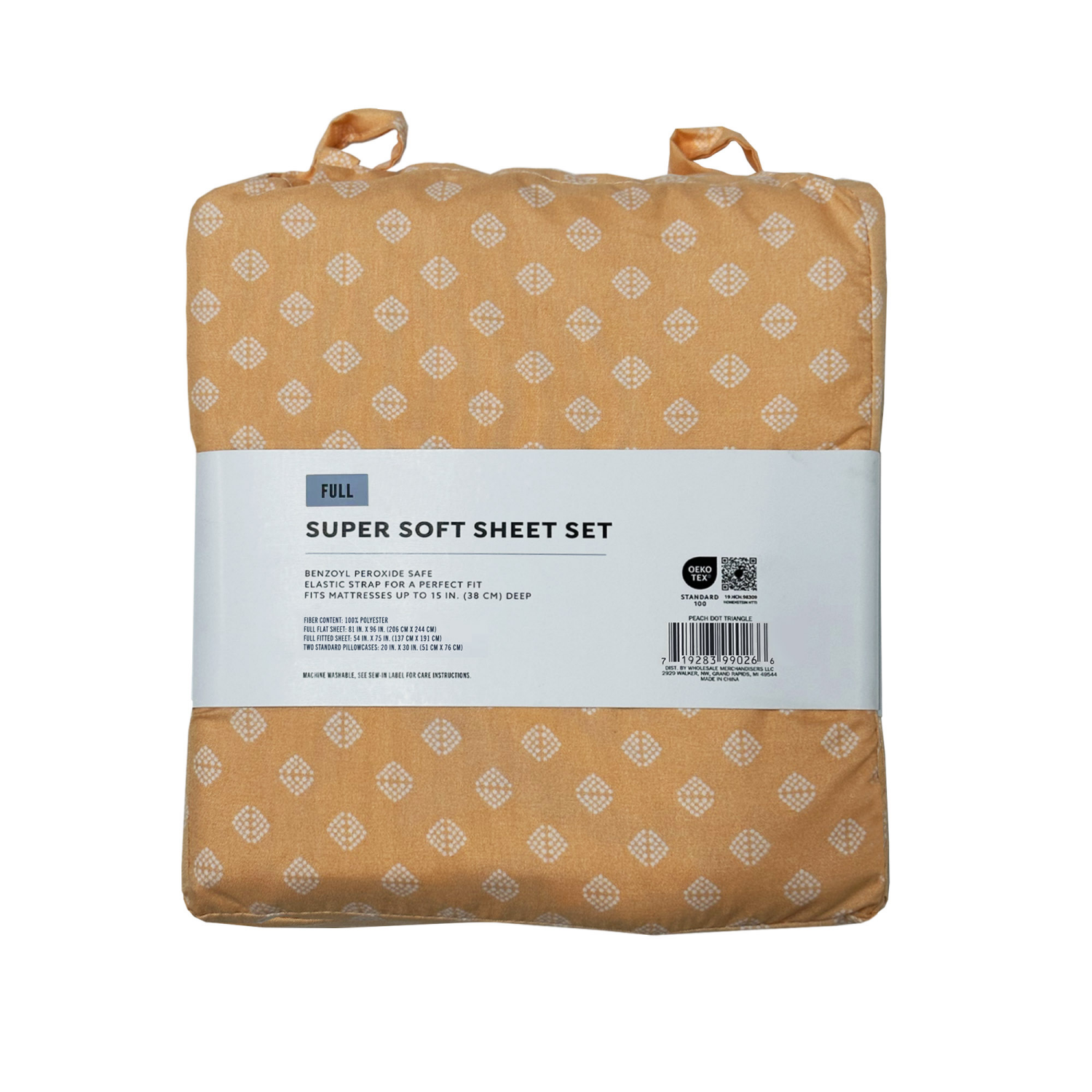 slide 2 of 4, Havenstay Sheets, Full, Peach Dot Triangle, Full Size